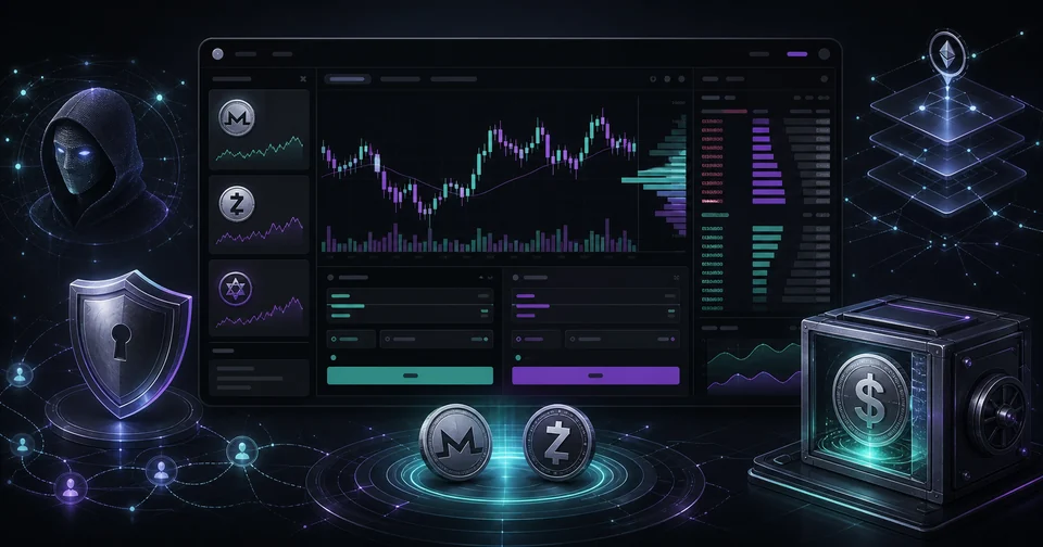 Ethereal의 프라이버시 코인 Perp DEX 거래 화면을 표현한 비주얼