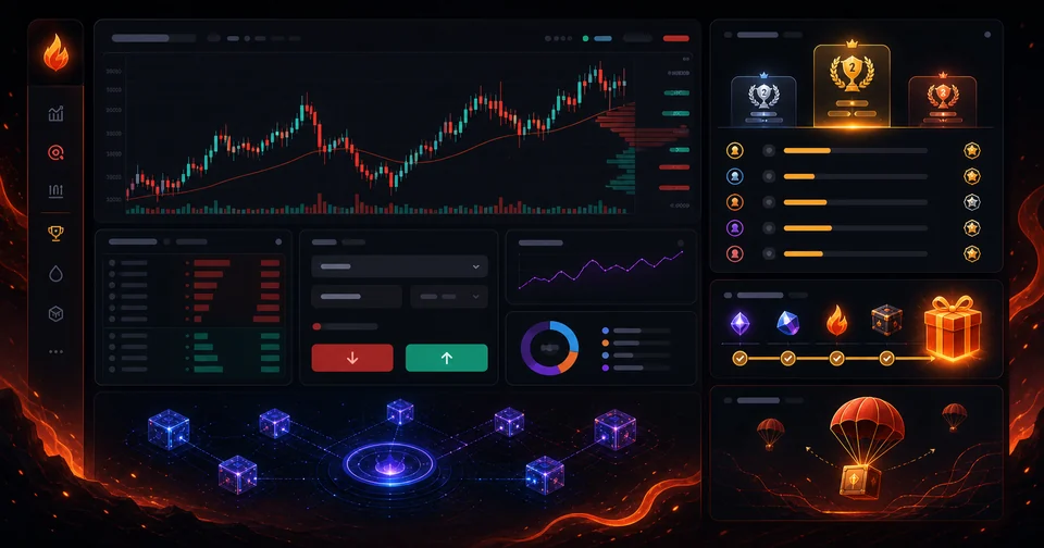 Visual of a leaderboard and Perp DEX trading dashboard for Hibachi
